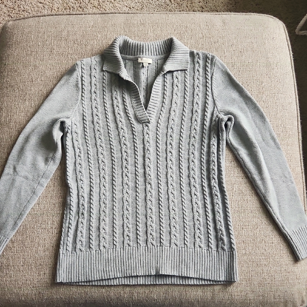 TALBOTS PETITE SMALL Gray Cable Knit Women's Sweater